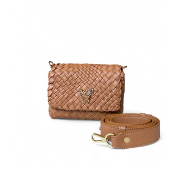 Ghibli Woven Leather Compact Flap Over Shoulder Handbag