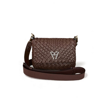 Ghibli Woven Leather Compact Flap Over Shoulder Handbag