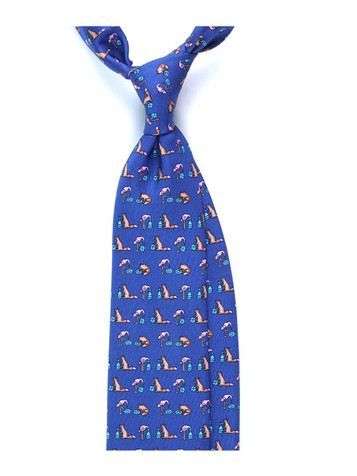Zaza Italian Handmade Fox And Flamingo Pattern Silk Tie