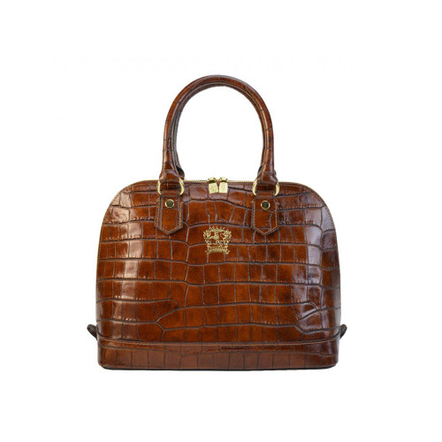 Brown Leather Croc Patterned Grab Bag