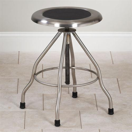 Clinton Adjustable Stainless Steel Stool with Rubber Feet with Polished Stainless Steel Seat with Recessed Black Vinyl Insert