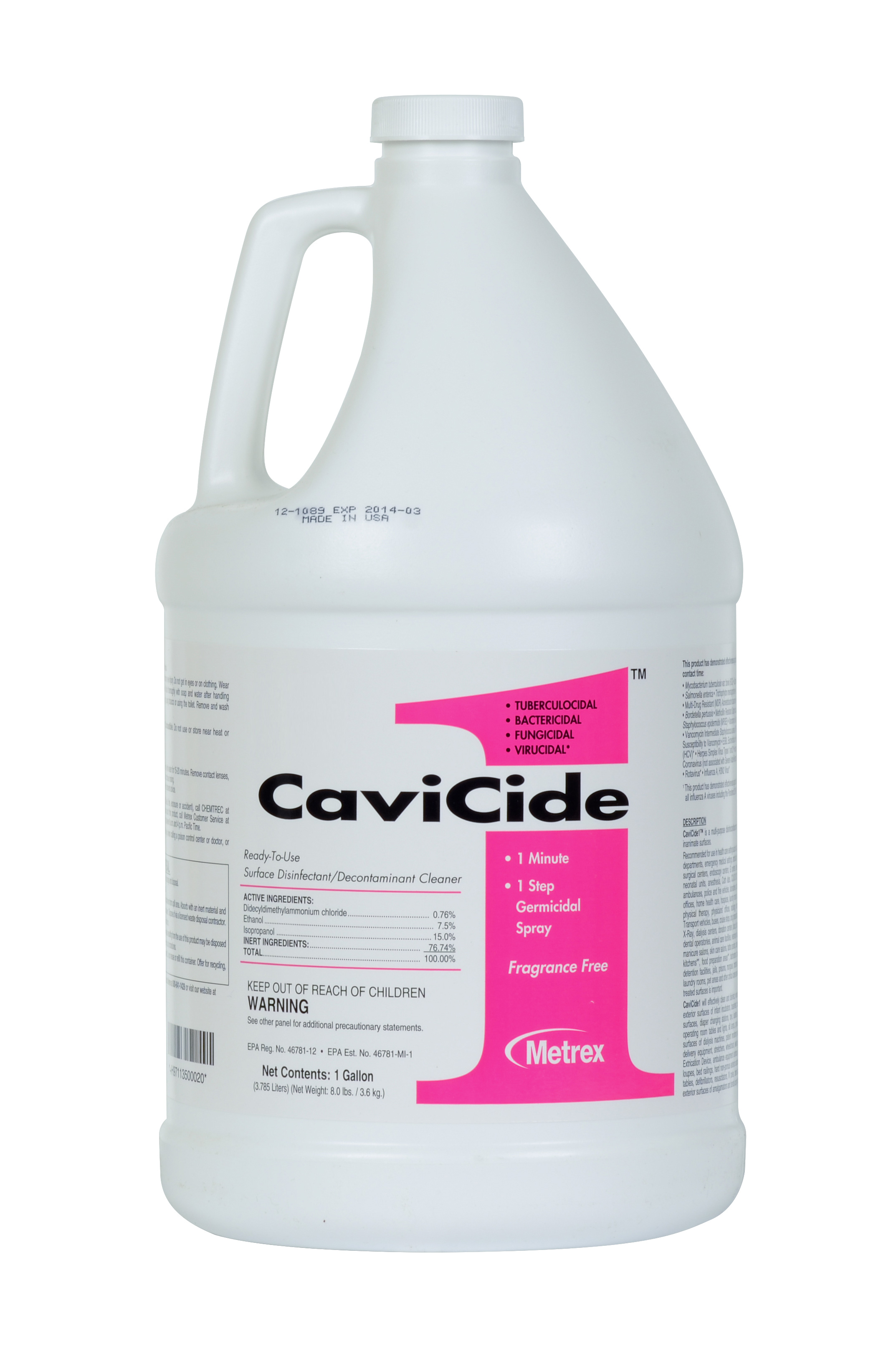 Metrex Cavicide1 Surface Disinfectant 1 Gallon Bottle Case Item 13-5000