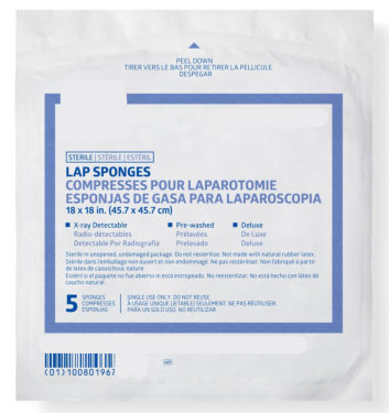 X-Ray Detectable Lap Sponges 18X18 Inches Pack of 5