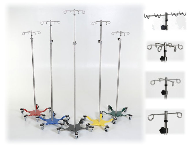 Infusion Pump Stand Stainless Steel 8 Hook Rake Top 5-Leg  MCM222-RT