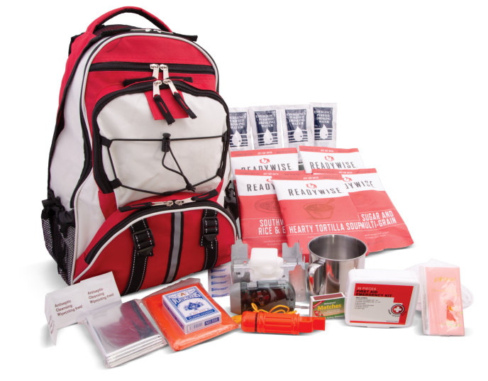 Survival 64 Piece Backpack with 32 Freeze Dried Dehydrated Servings Red RWBRWN01-621GSG