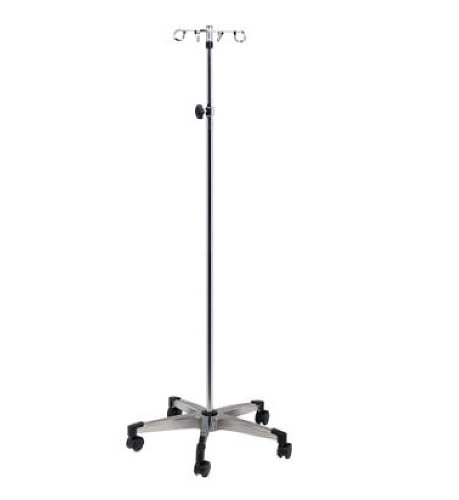 Adjustable Five-Leg, 4-Hook IV Pole with Knob-Lock Adjustment with Cast Aluminum Base