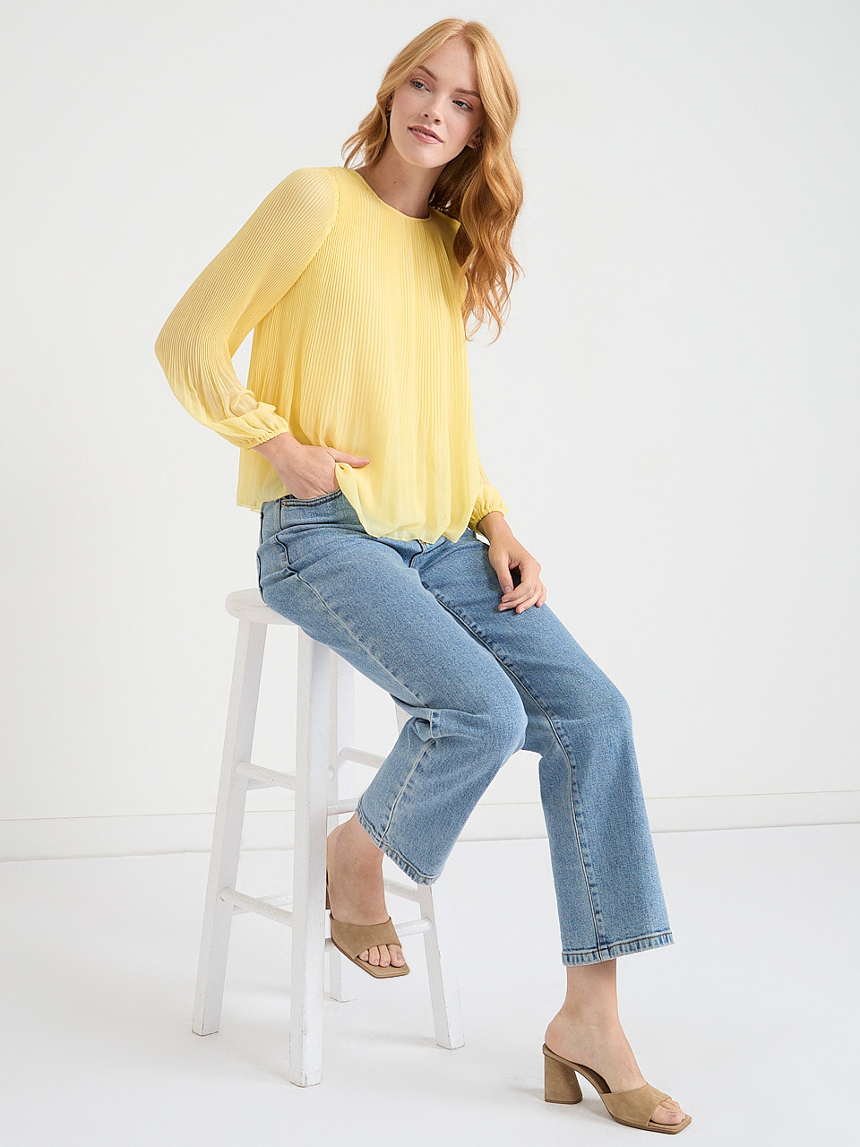 Long-Sleeve Release Pleat Blouse