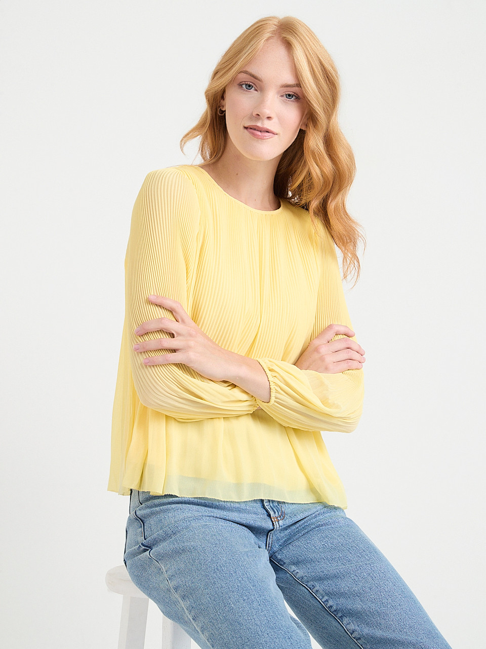 Long-Sleeve Release Pleat Blouse