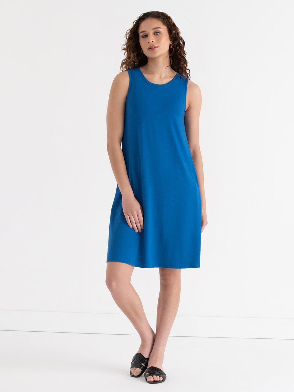 Sleeveless A-Line Dress with Pockets in Classic Blue