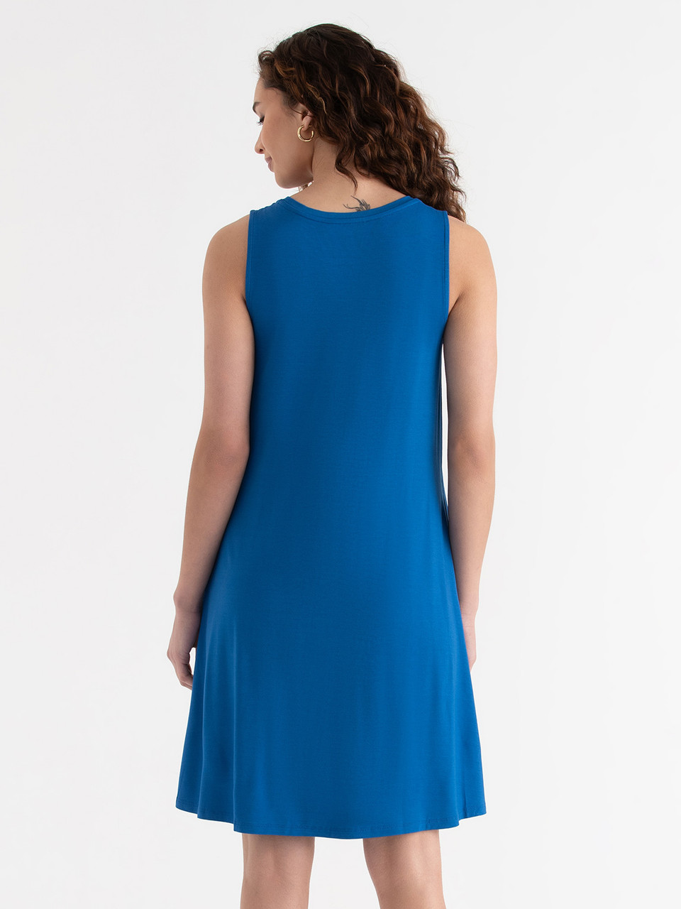 Sleeveless A-Line Dress with Pockets in Classic Blue