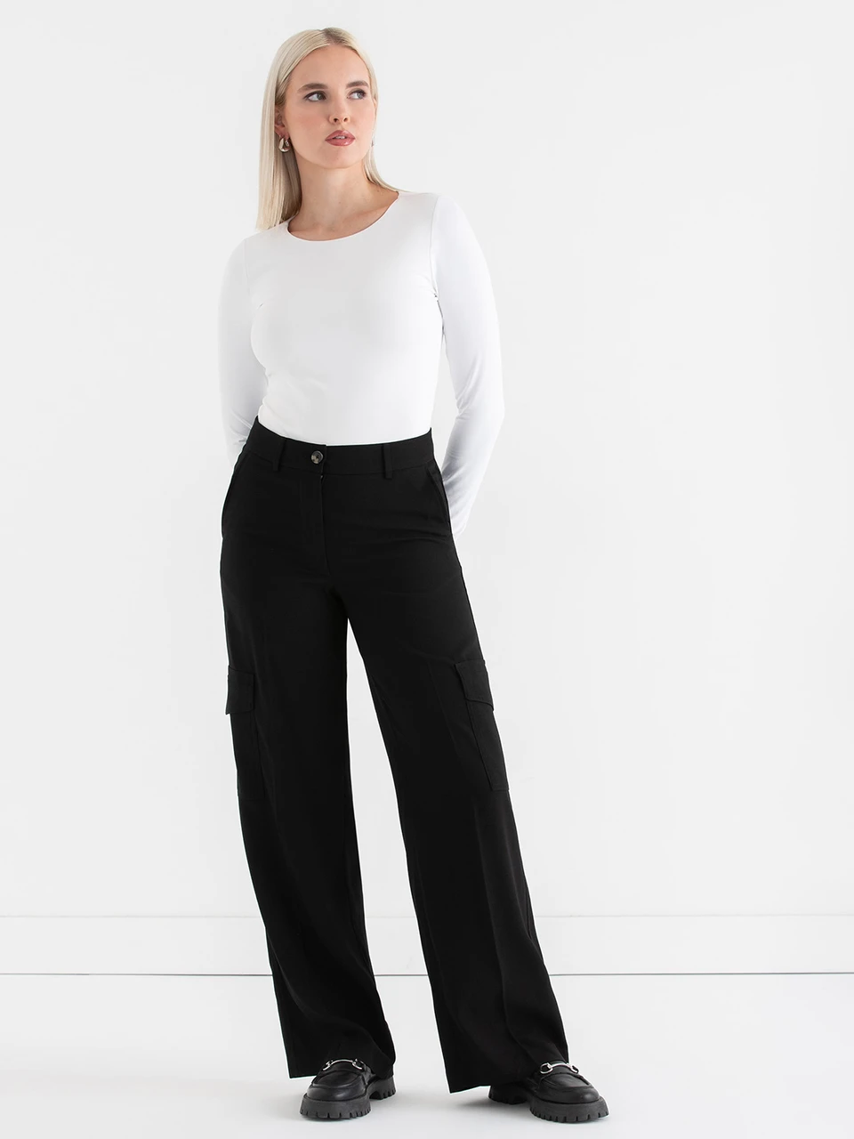 Cargo Wide Leg Crepe Pant