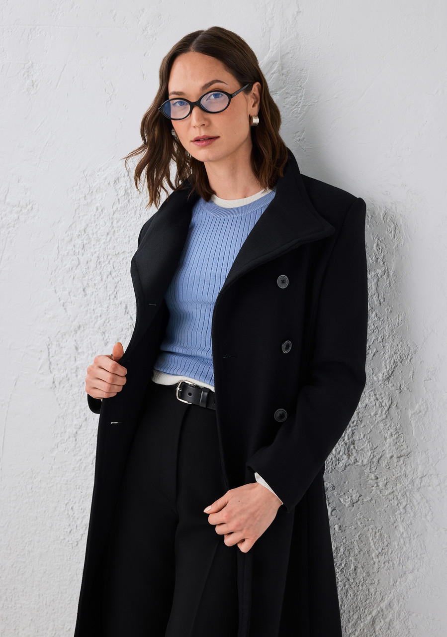 Anne Wool-Blend Wrap Coat in Black