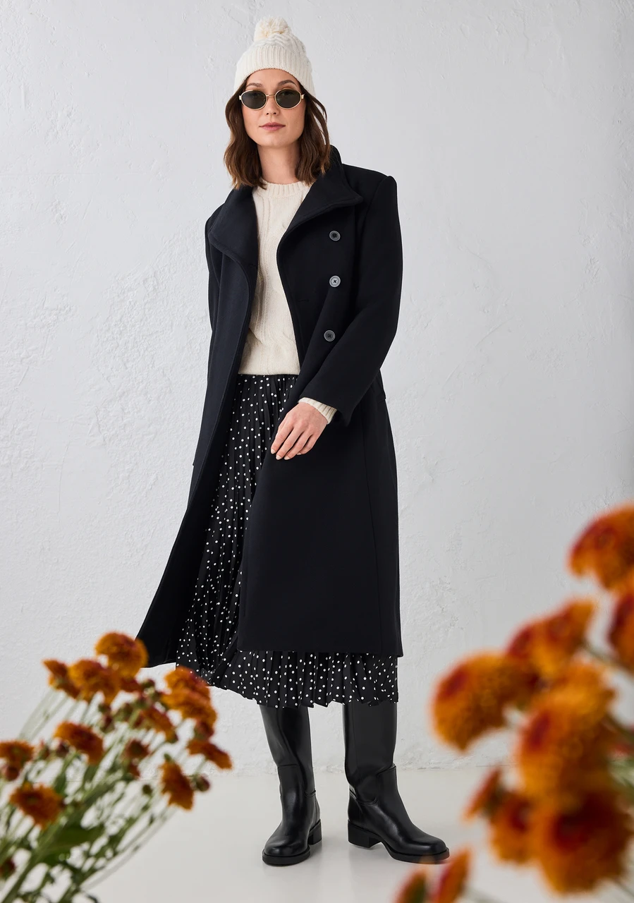 Wool Wrap Black Coat