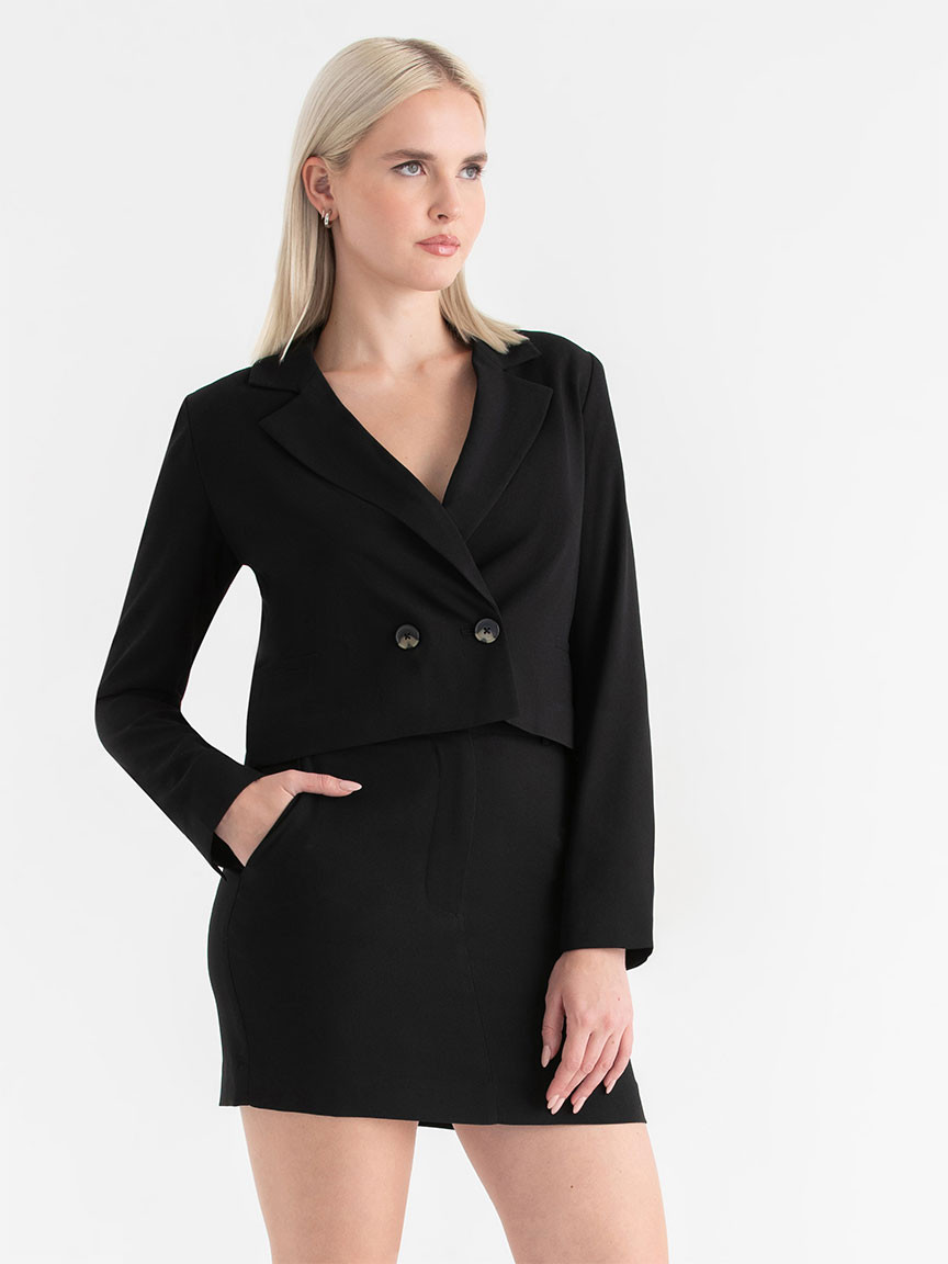 Crop Blazer in Crepe