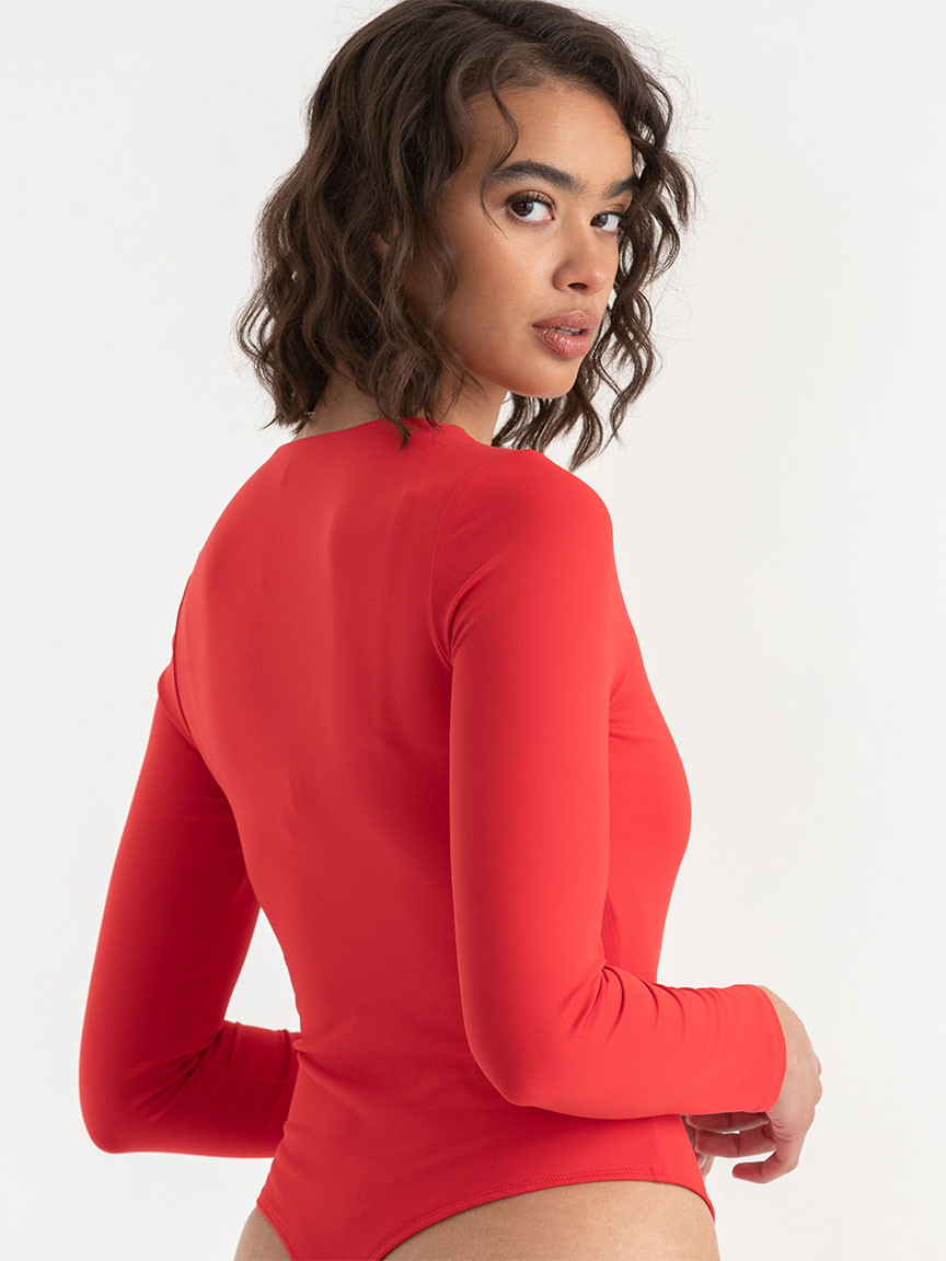 Long Sleeve V-Neck Bodysuit in Mars Red