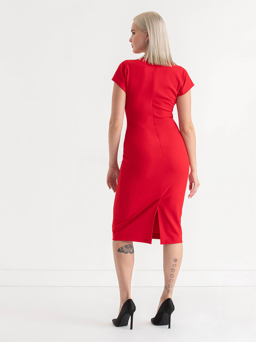 Venus Fitted Midi Dress in Goji Berry Iconic Crepe