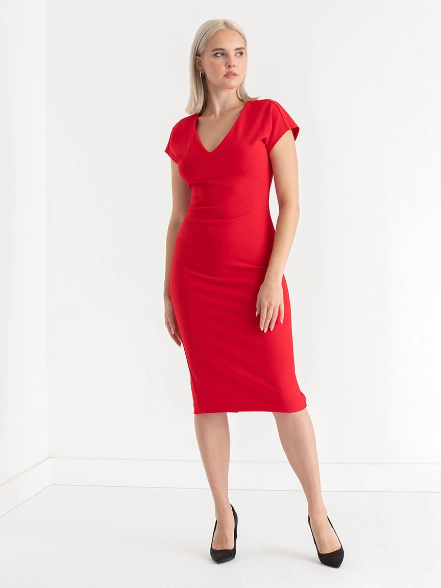 Venus Fitted Midi Dress in Goji Berry Iconic Crepe