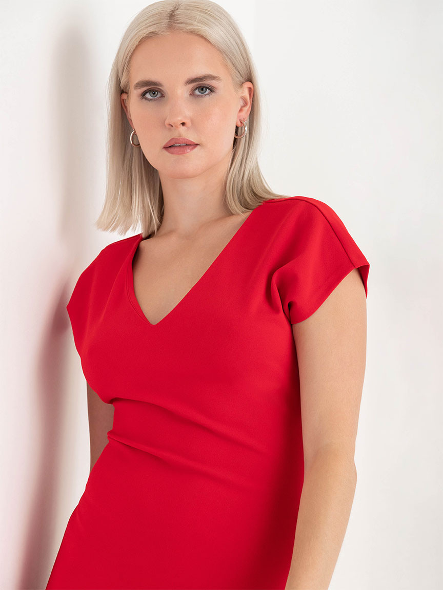 Venus Fitted Midi Dress in Goji Berry Iconic Crepe