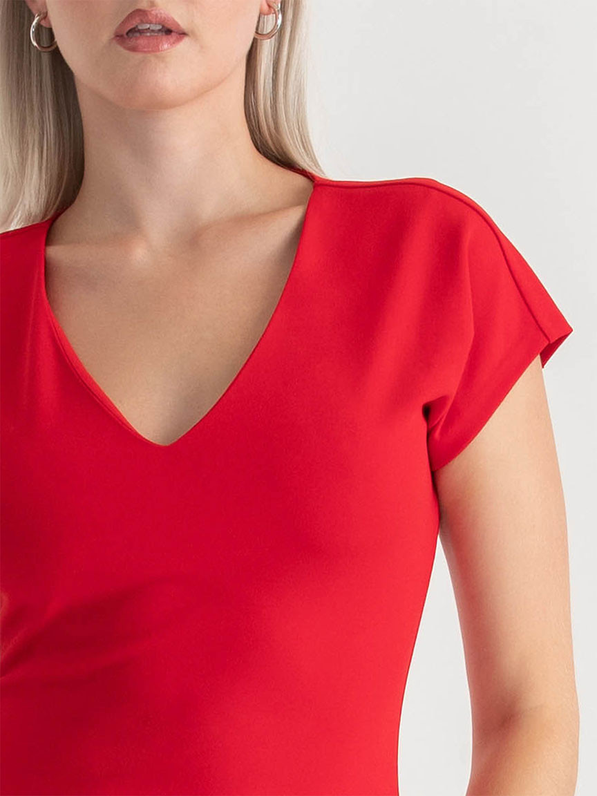Venus Fitted Midi Dress in Goji Berry Iconic Crepe