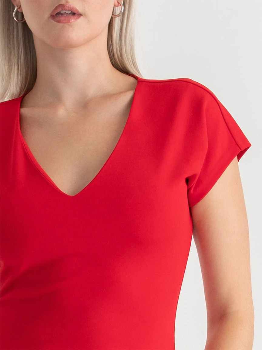 Venus Fitted Midi Dress in Goji Berry Iconic Crepe