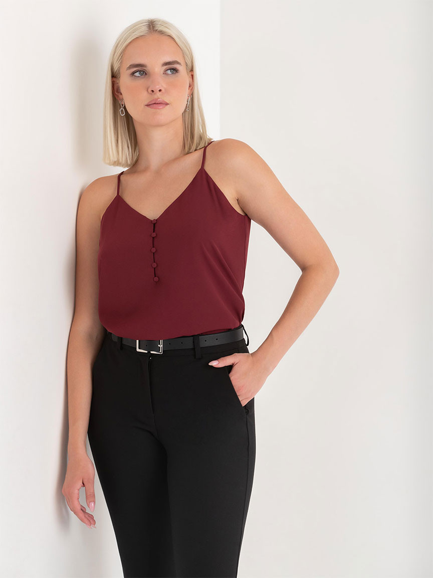 Sadie Strappy V-Neck Tank with Buttons