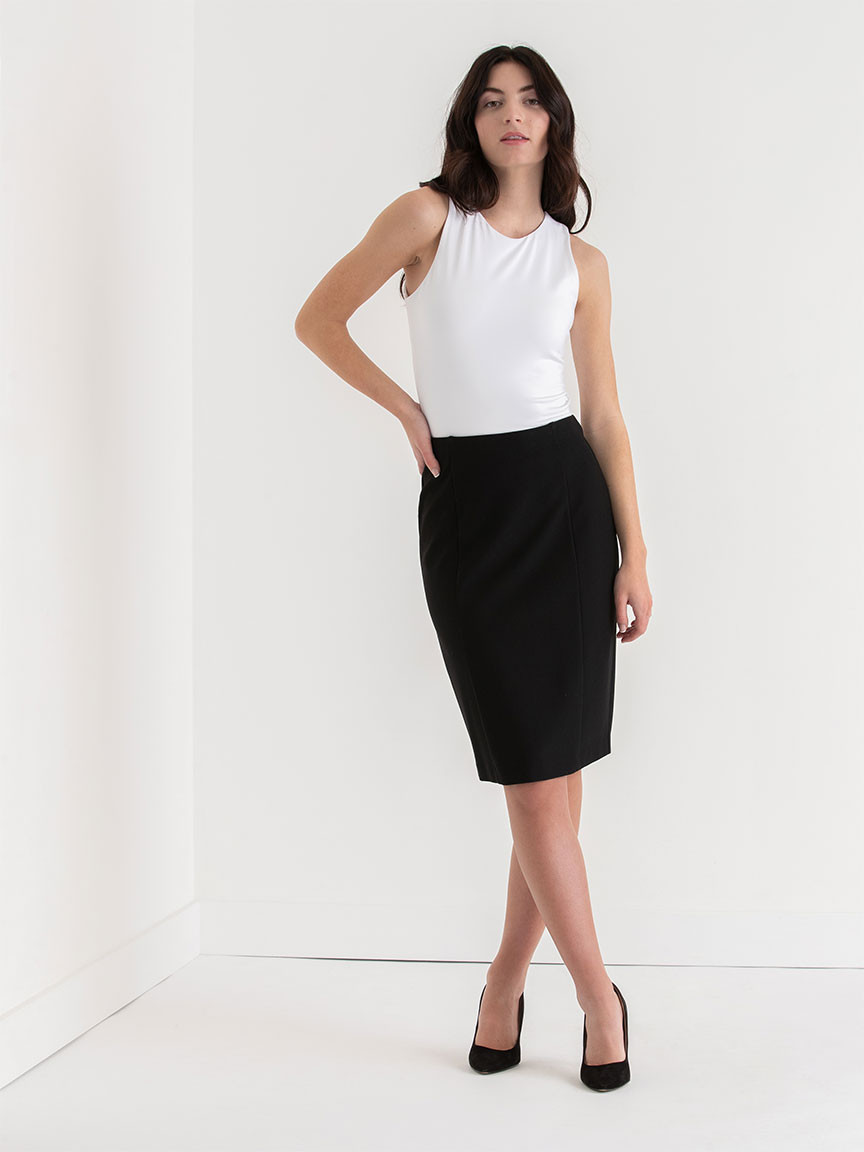 Knee Length Black Pencil Skirt in Luxe Ponte