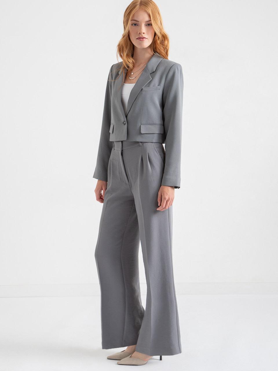 2plan Le Berry Mac crop blazer グレー M 2plan Le Berry Mac crop blazer グレー M Inlet Knit Blazer