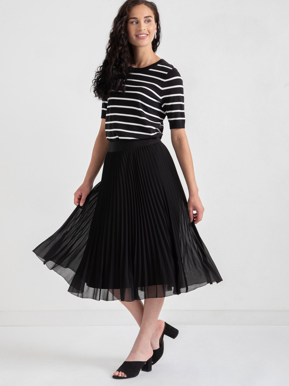 Short Black Chiffon Release Pleat Midi Skirt Ricki's