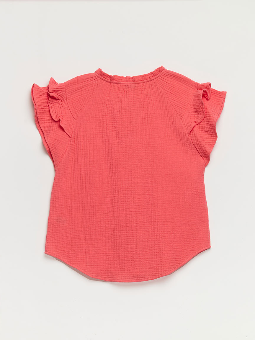 Crinkle Cotton Flutter Sleeve Blouse