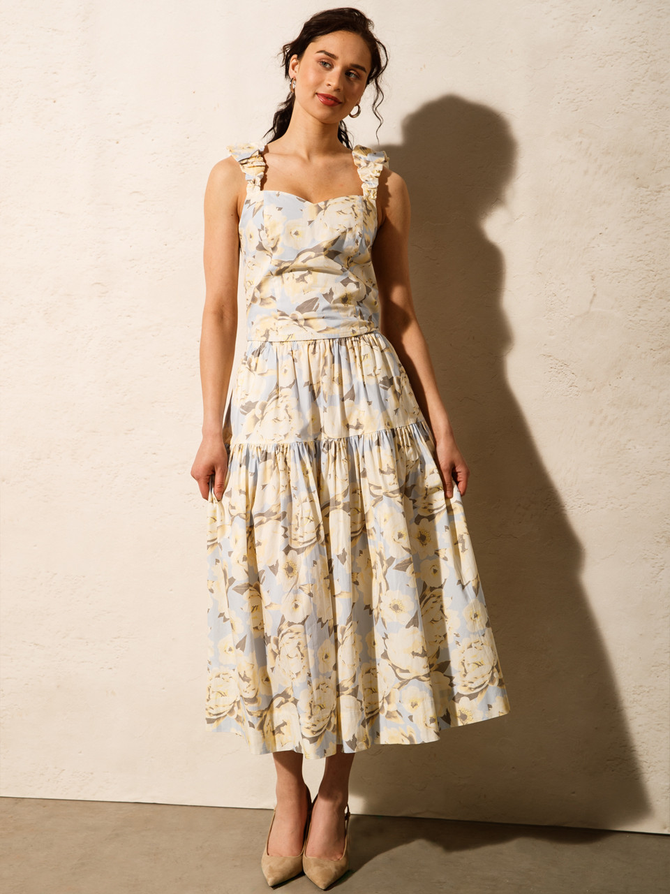 Tiered Poplin Midi Skirt