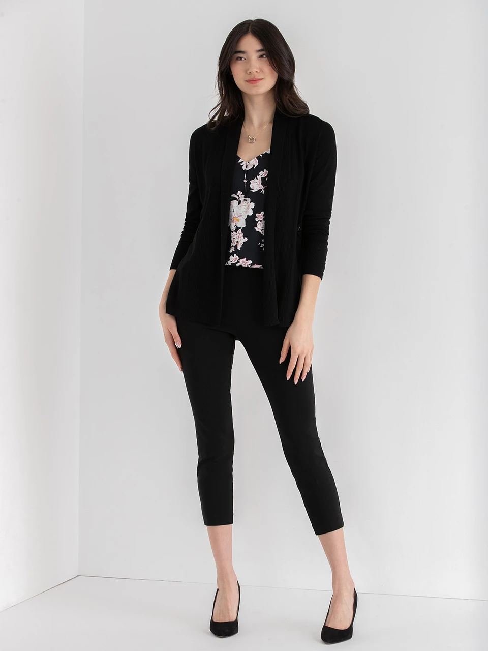 Side Tab Buttoned Cardigan in Black