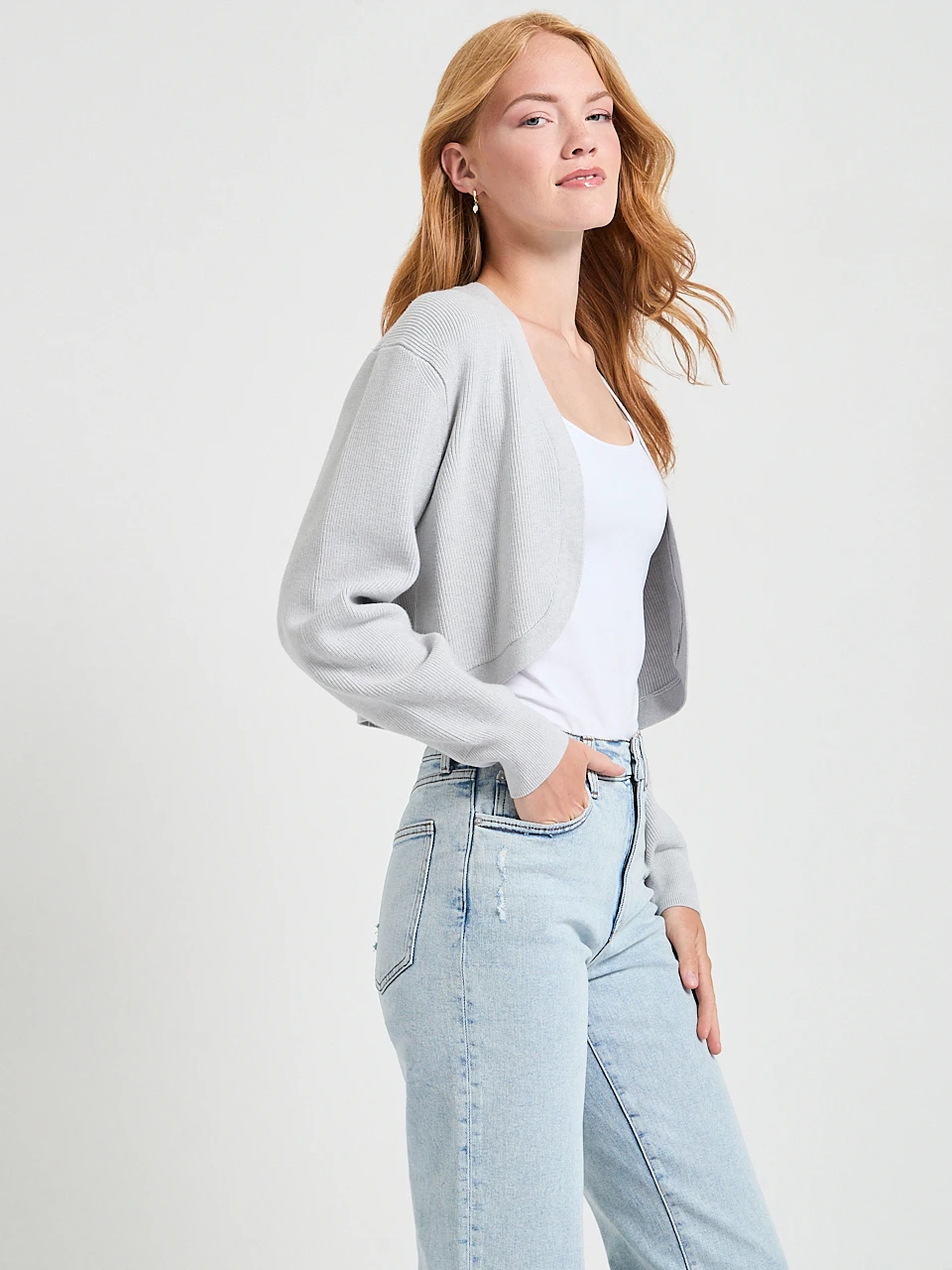 Cropped Open Front Cardigan