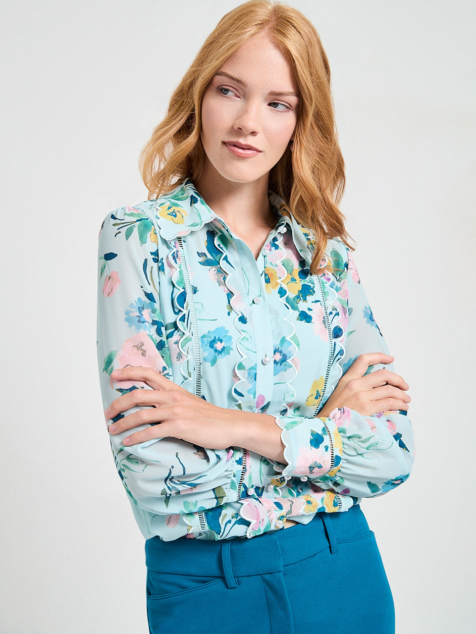 Long Sleeve Scallop Detail Blouse | Ricki's