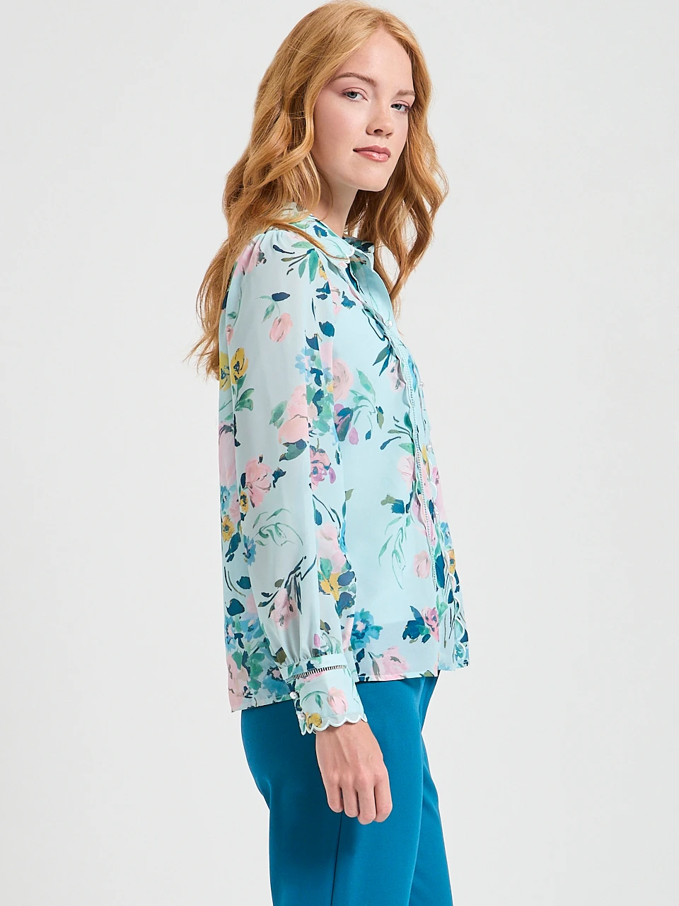 Long Sleeve Scallop Detail Blouse