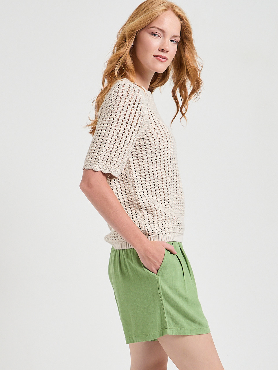 Short Sleeve Cotton Stitch Pullover