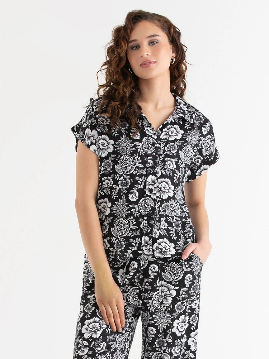 Short Sleeve Linen Button Up Blouse