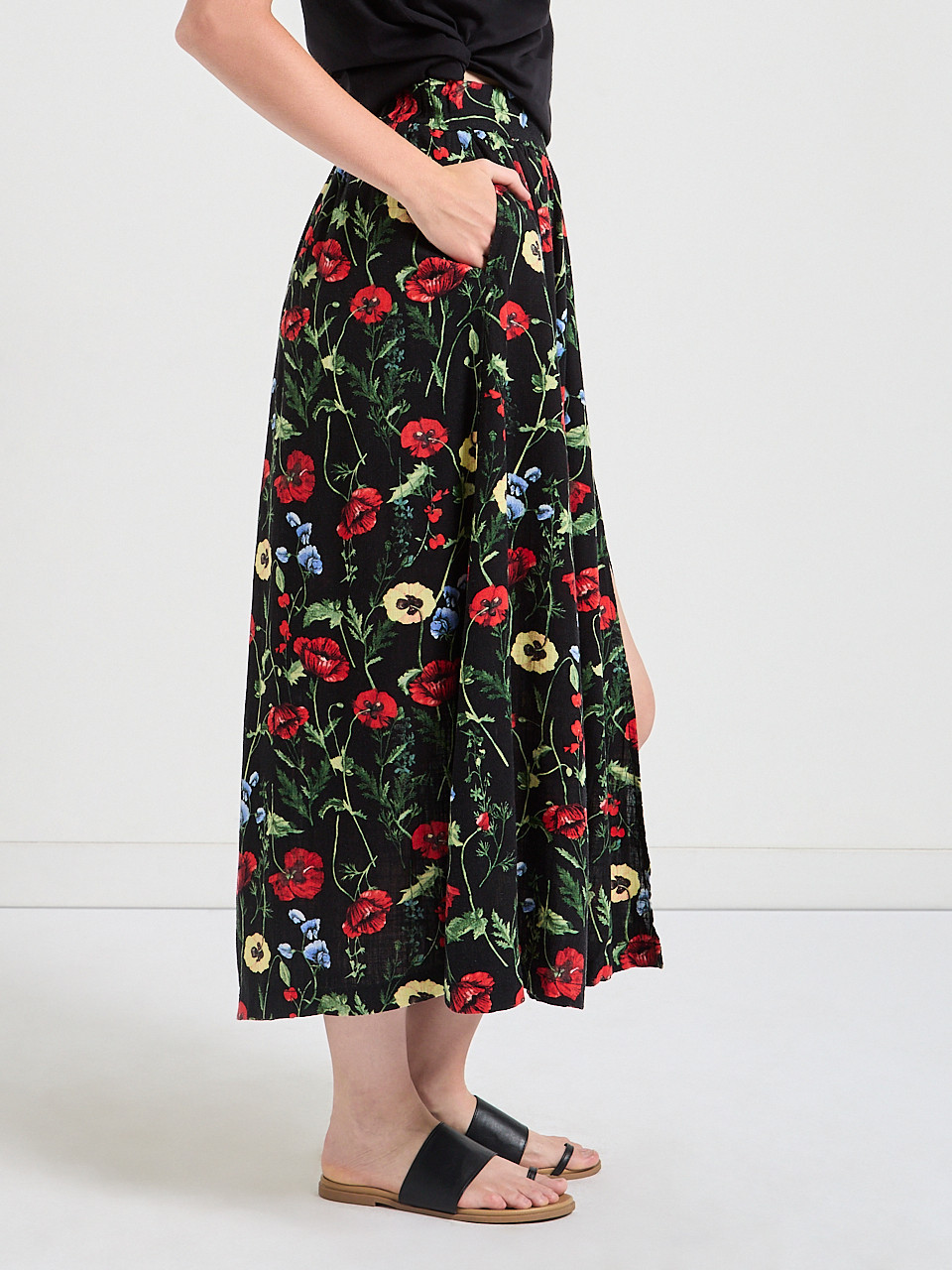 Viscose Linen Midi Skirt