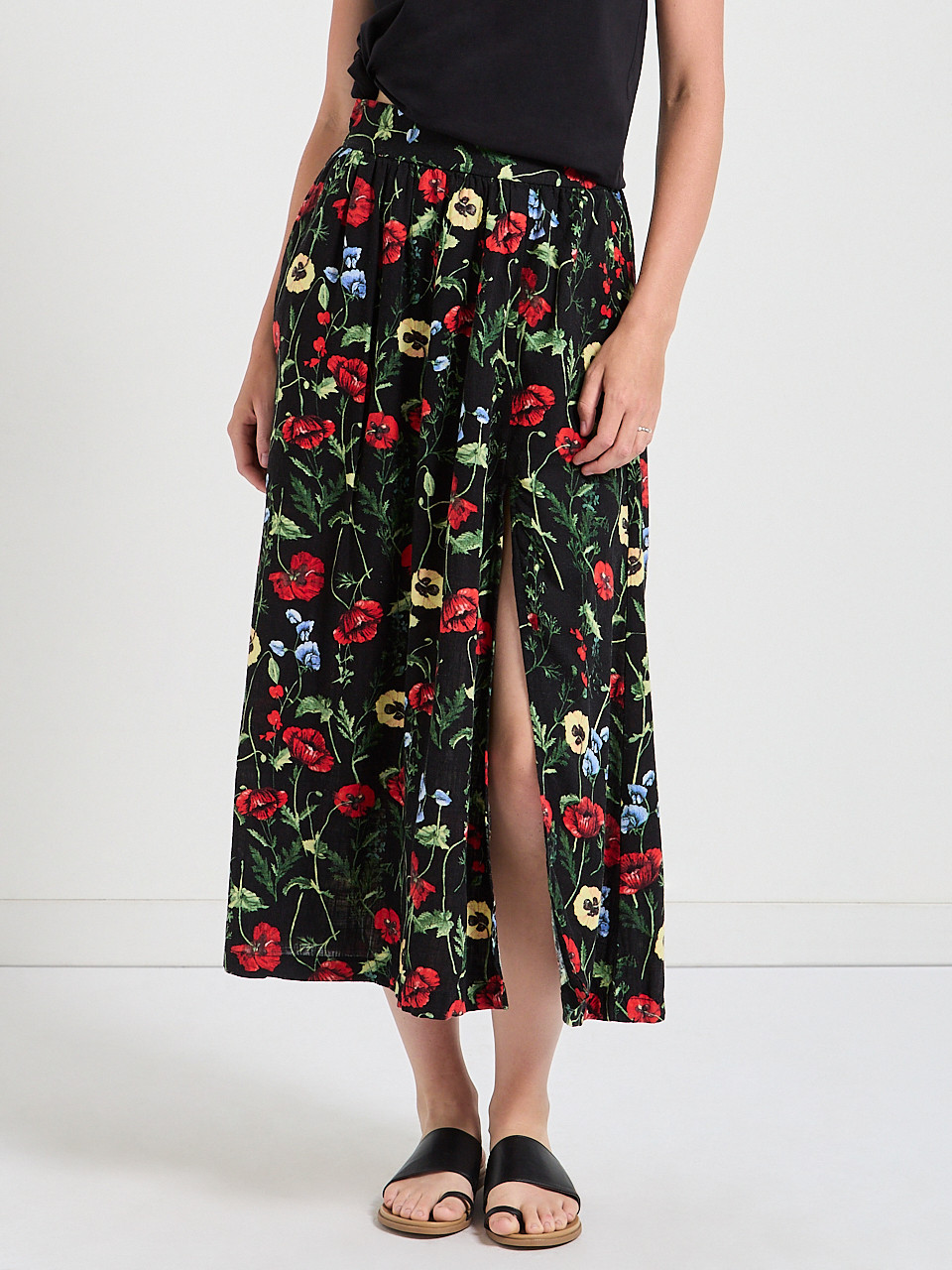 Viscose Linen Midi Skirt