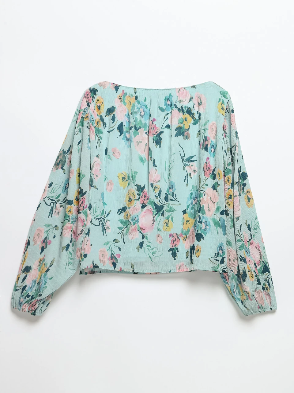 Long Sleeve Micro Pleat Chiffon Blouse