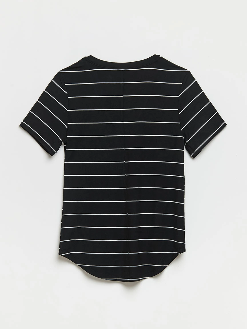 Short Sleeve Modal V-neck Shirt in Black Stripe