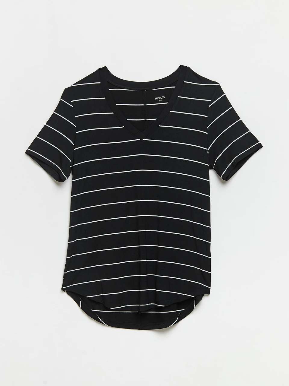 Short Sleeve Modal V-neck Shirt in Black Stripe
