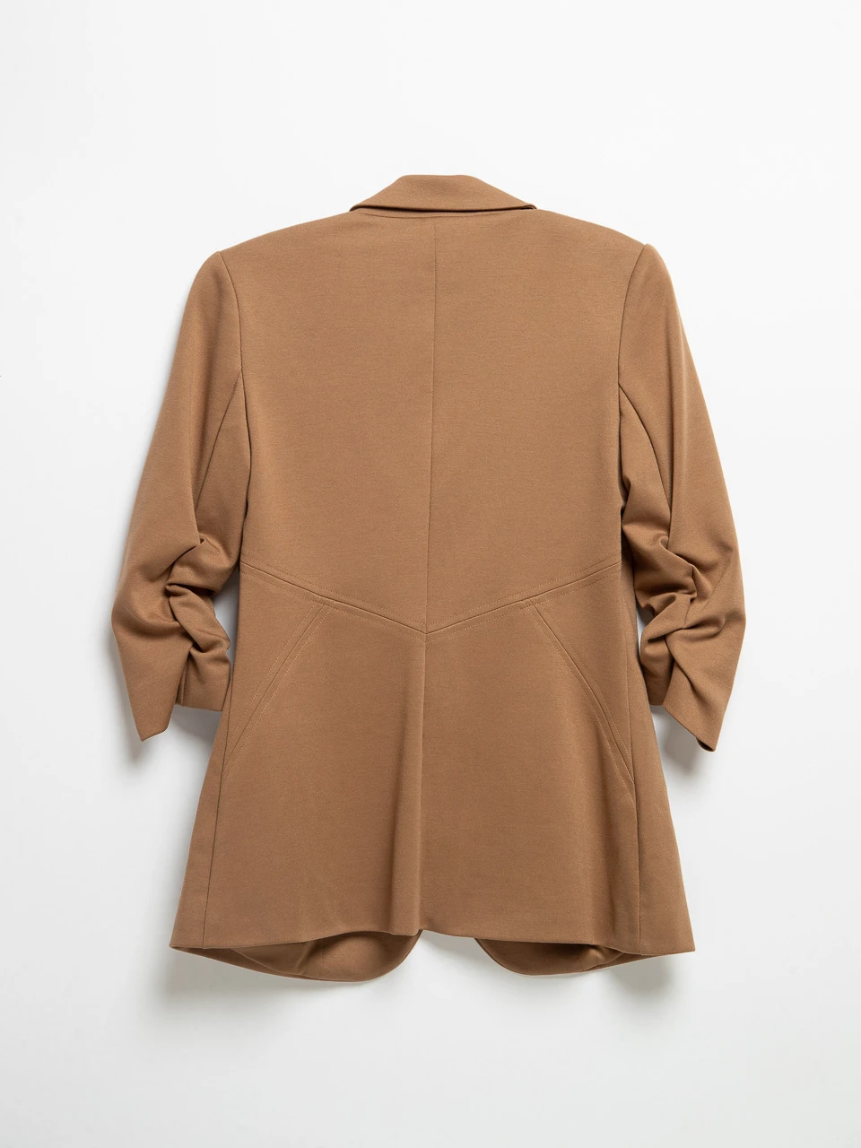 Hampton Three Quarter Ruched Sleeve Ponte Blazer in Toasted Coconut