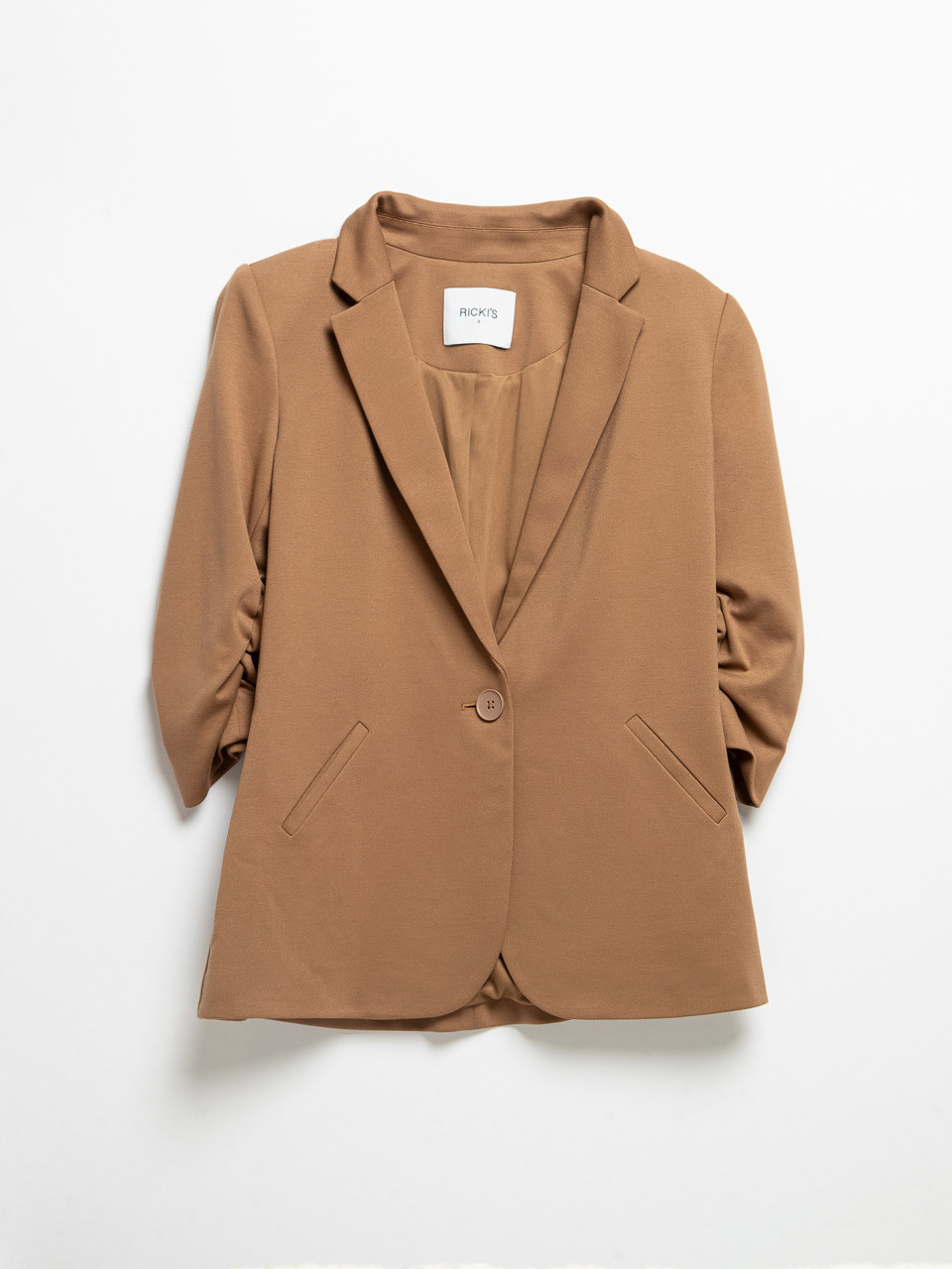 Hampton Three Quarter Ruched Sleeve Ponte Blazer Toasted Coconut