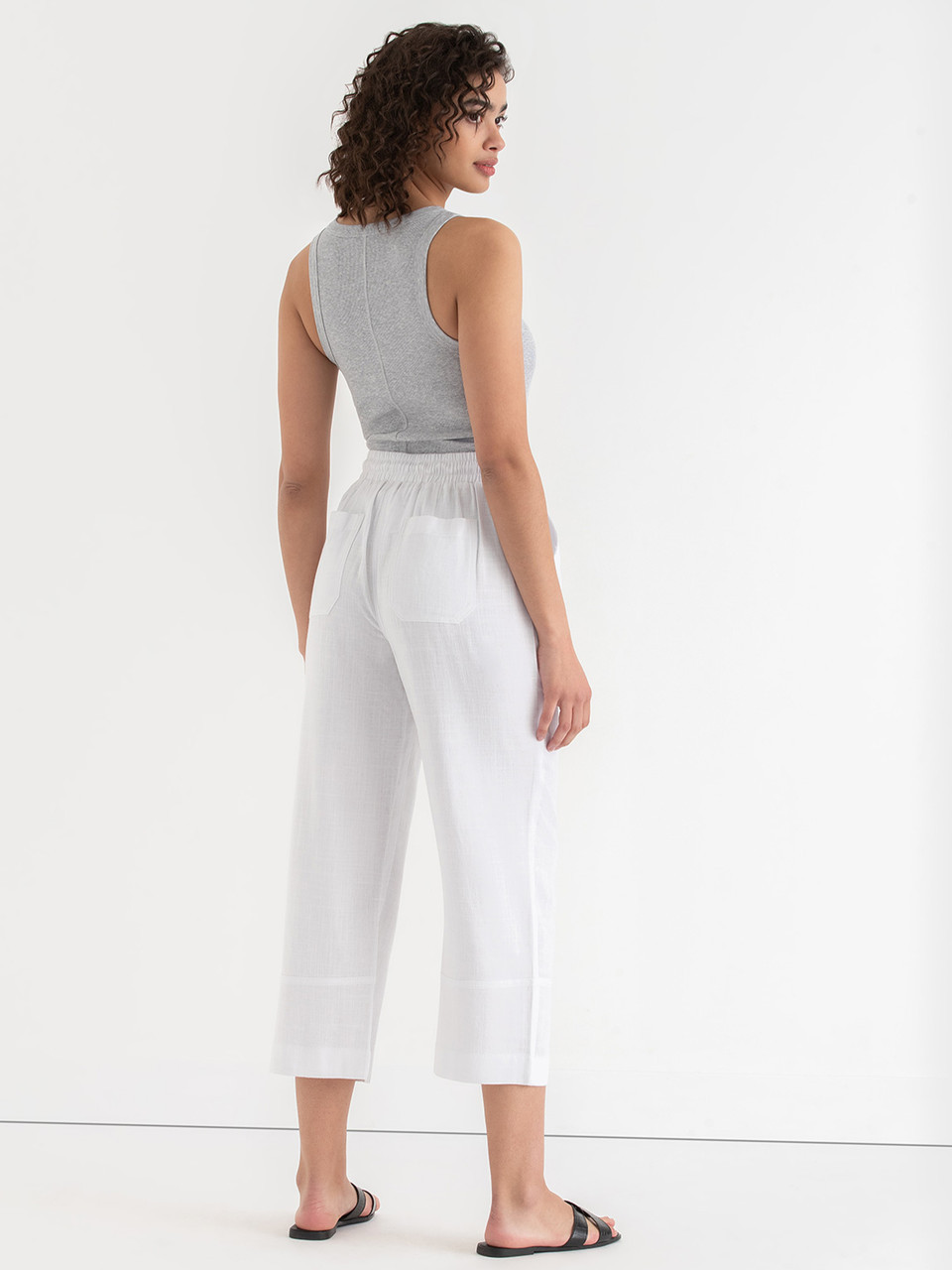 Viscose Linen Pull-On Cropped Pant in White
