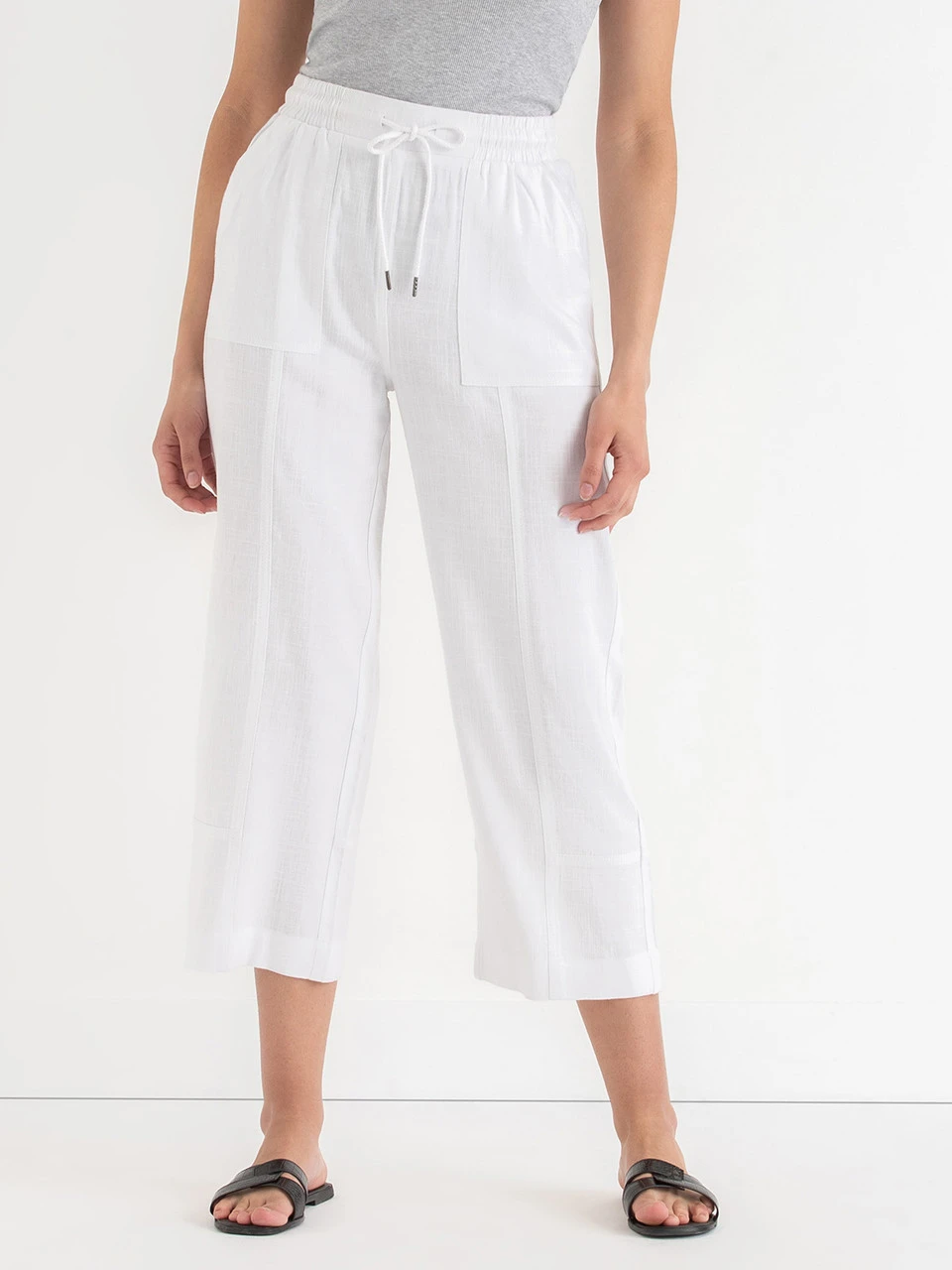 Viscose Linen Pull-On Cropped Pant in Pumice Stone