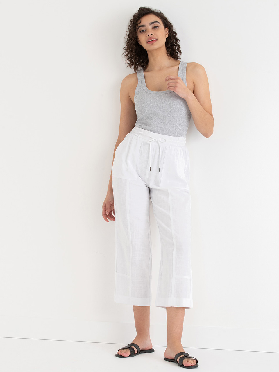 Viscose Linen Pull-On Cropped Pant in Pumice Stone