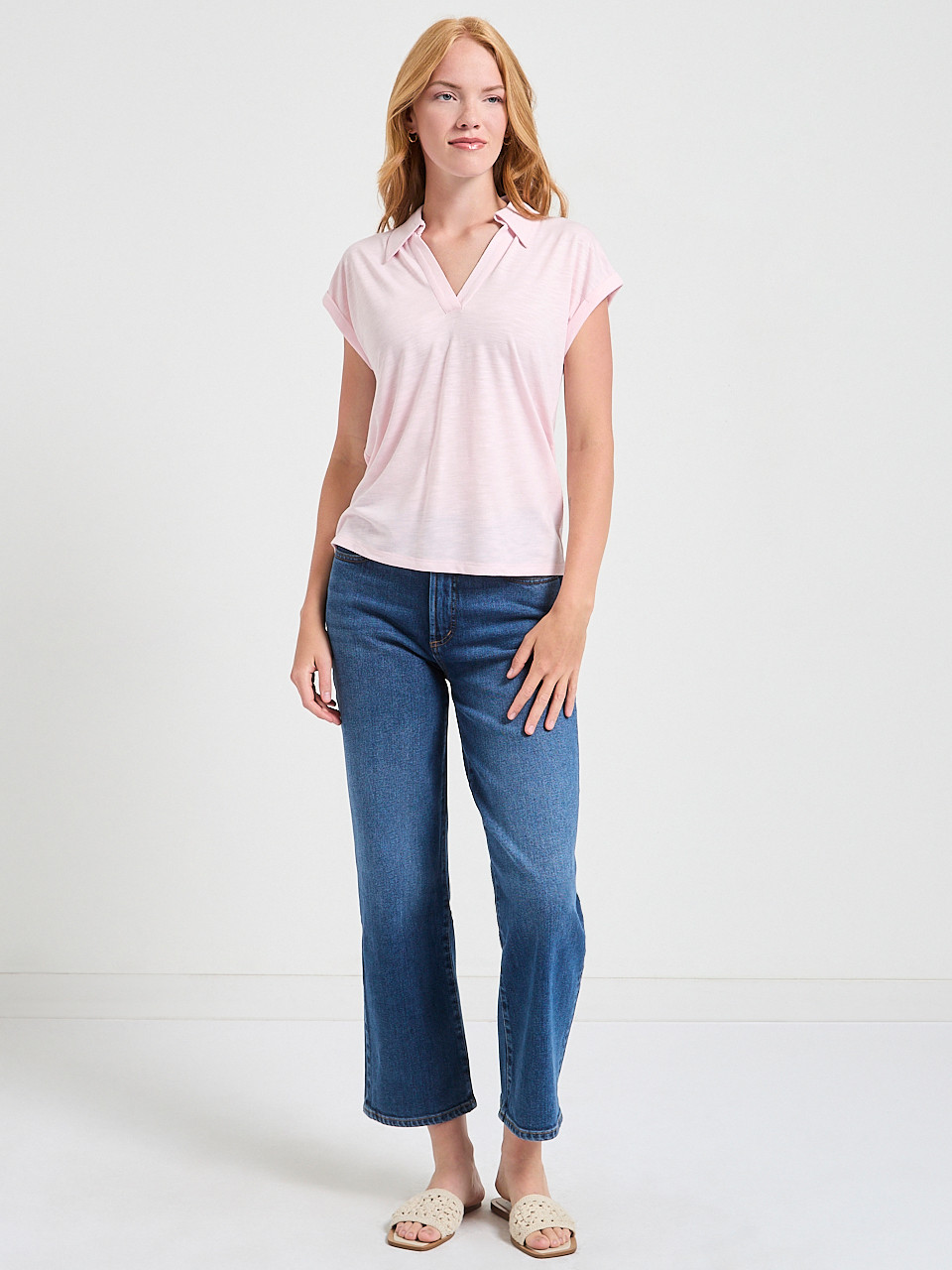 Johnny Collar Tee in Pink-A-Boo