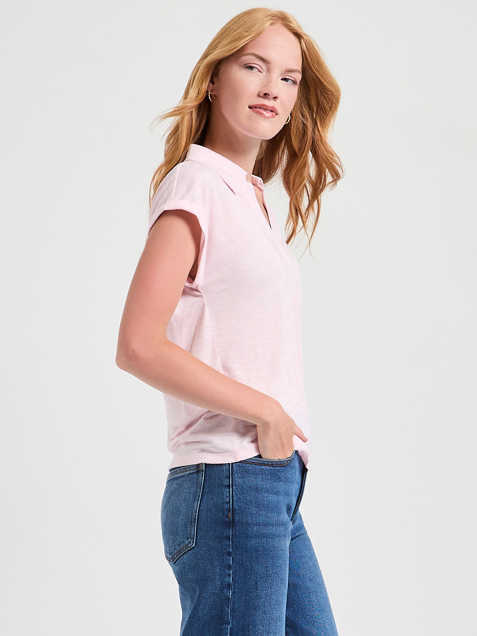 Johnny Collar Tee in Pink-A-Boo