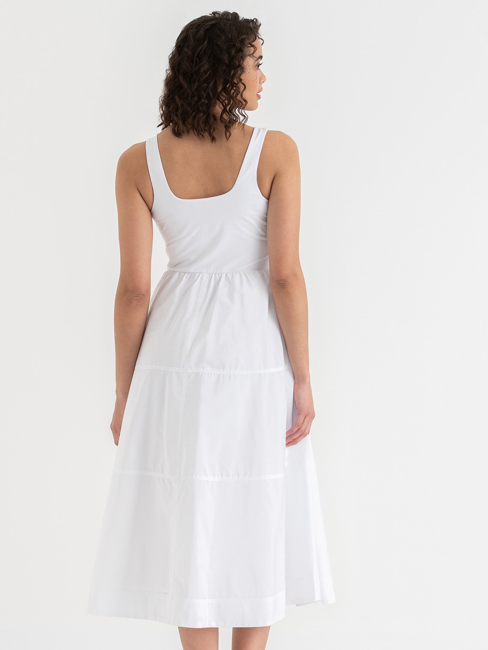 Sleeveless Mix Media Midi Dress in White
