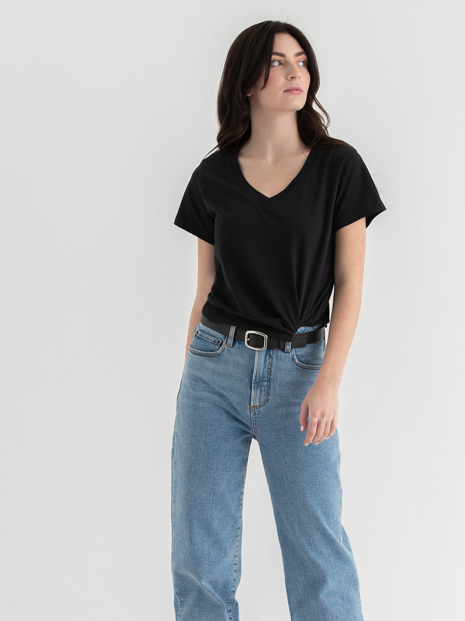 Relaxed V-Neck Tee in Black